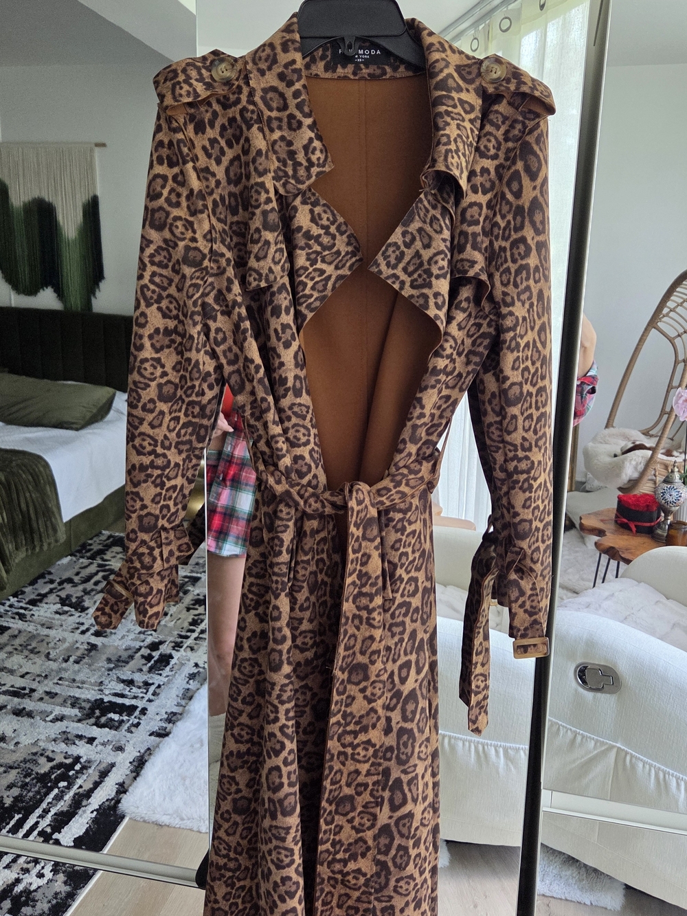 Leopard Print Trench Coat Dress - Brown